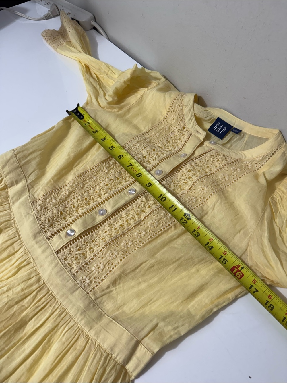 GAP butter Yellow Eyelet Lace long sleeve whimsy cottagecore Mini Dress - Picture 6 of 8